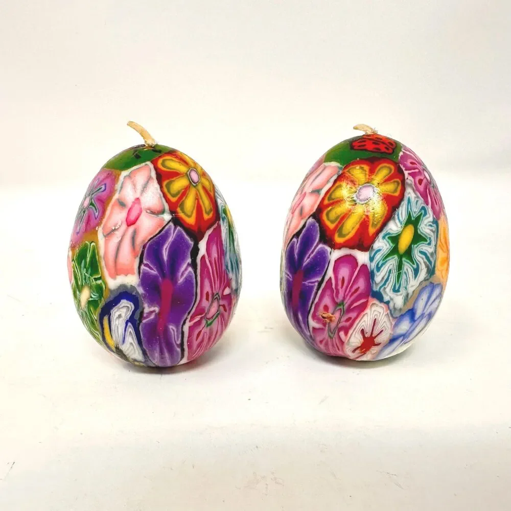 Vintage Multicolor Floral Egg Candles Set of 6 - Egg & Candle Collectors 2.5”